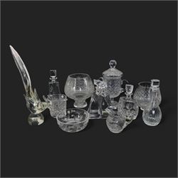 Collection of glass to include two presentation cups inscribed 'York Racecourse - Winning Owner', Bohemian glass and 'Lovers' decanters, Edinburgh Crystal ice bucket, Murano Rooster and others (12)