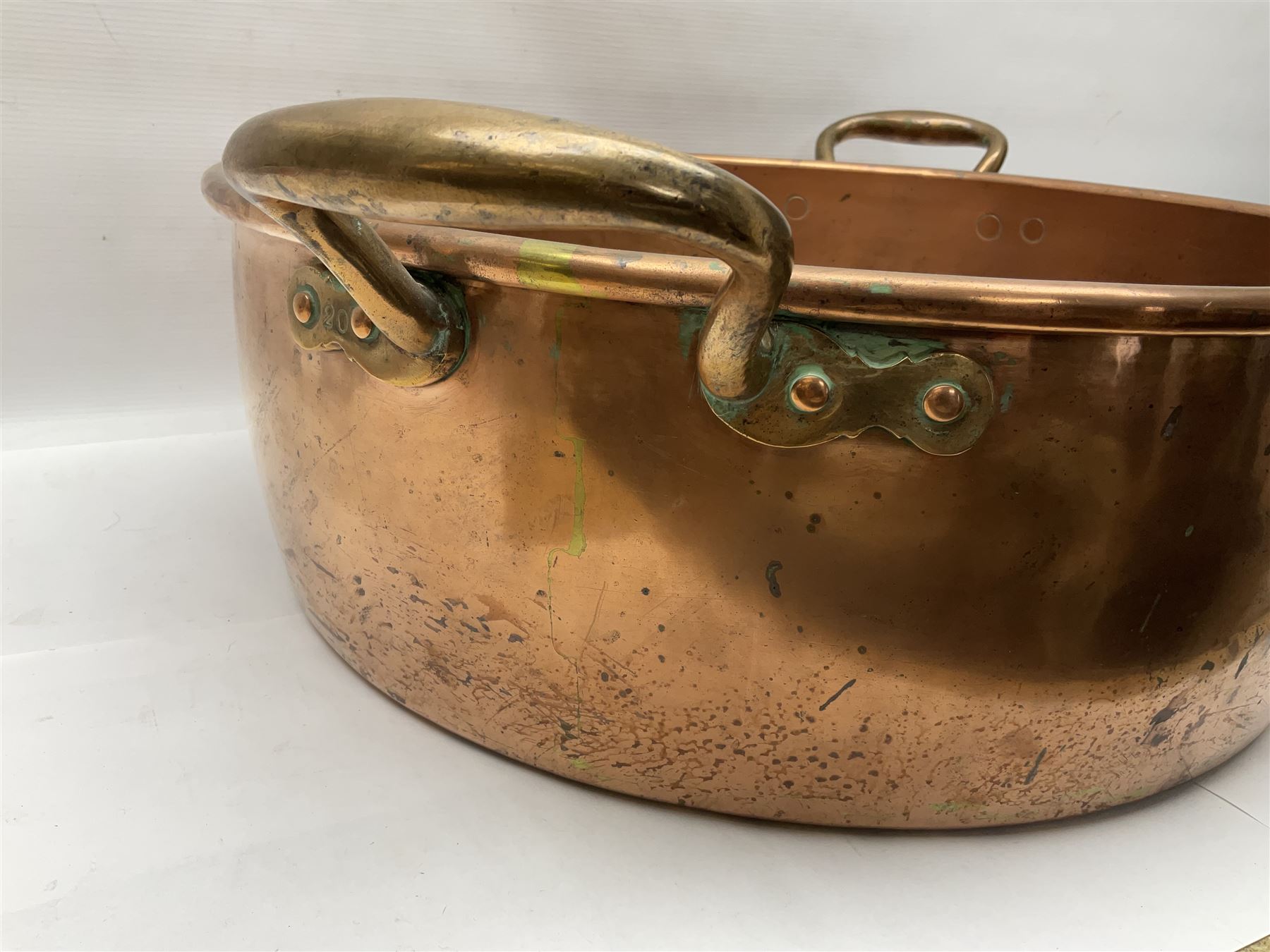 Large Victorian copper twin handled jam or preserve pan, not including handles H18cm D53cm