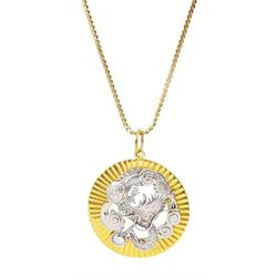 9ct gold and silver Chinese dragon pendant, on 18ct gold chain necklace, stamped 750