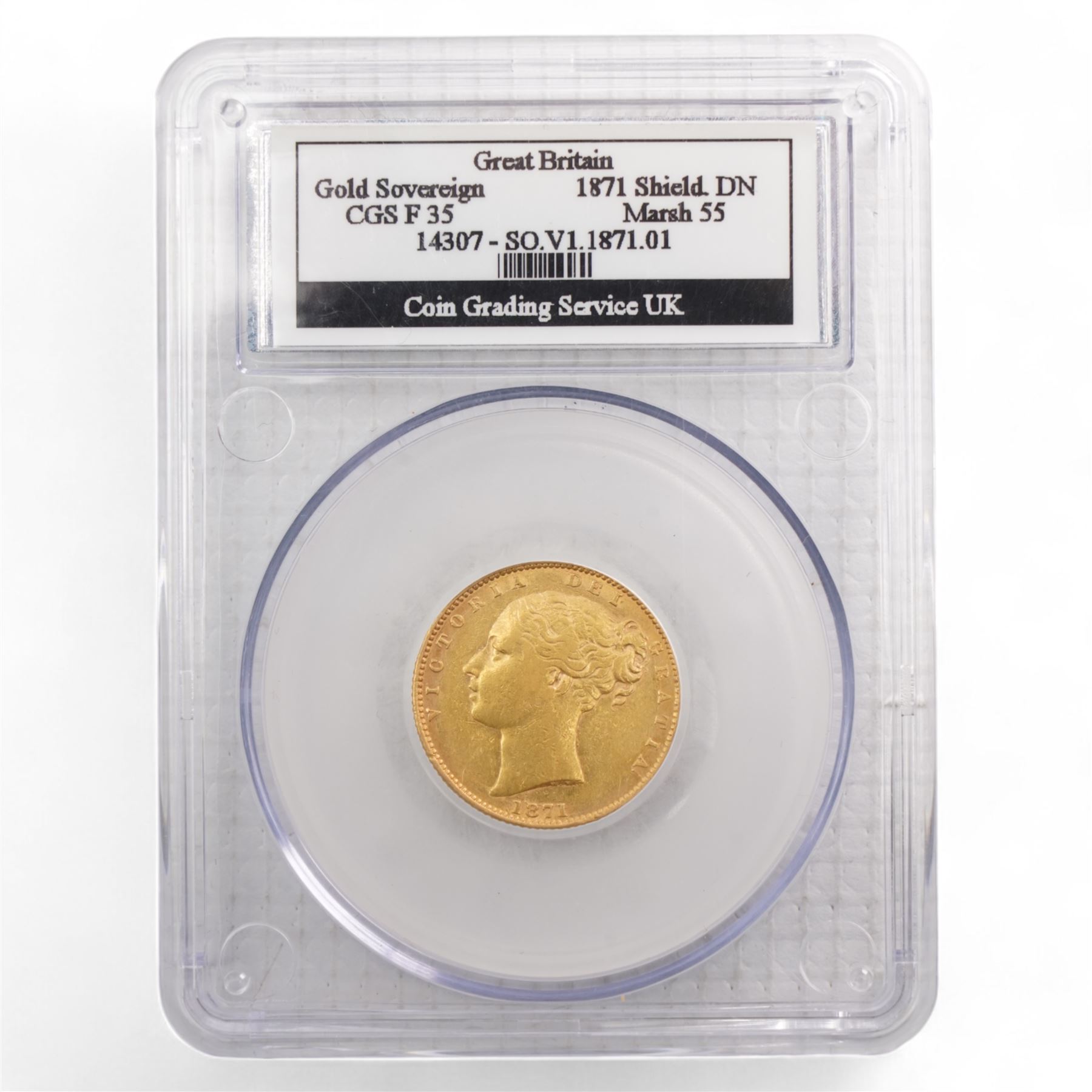 Queen Victoria 1871 gold full sovereign coin, encapsulated by CGS UK