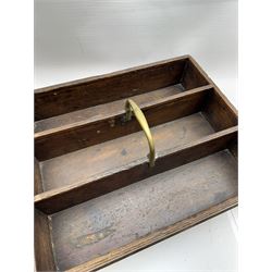 Georgian mahogany cutlery box, with three long divisions and brass carry handle, 43cm x 35cm