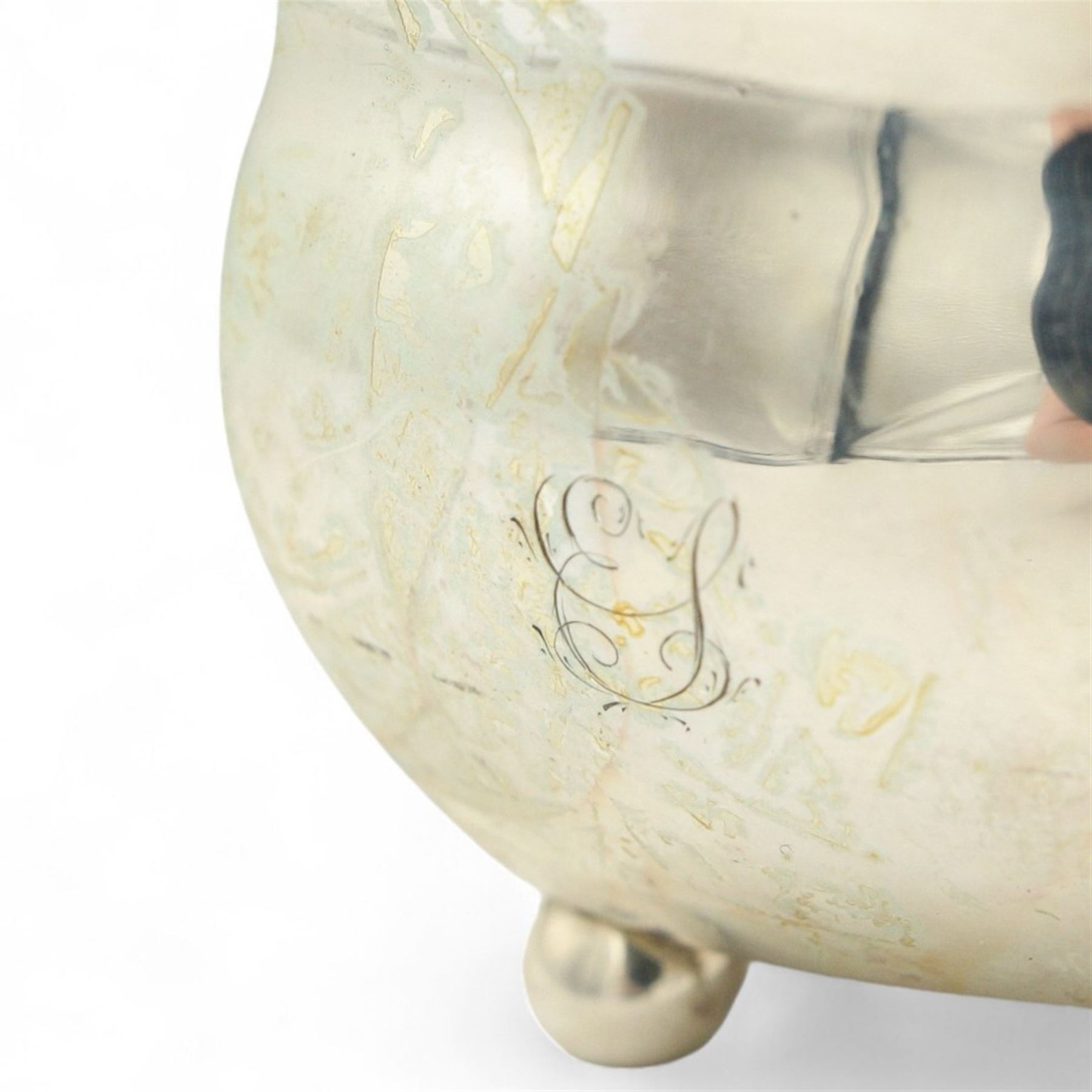 George III silver mustard pot of rectangular form with gadrooned border, hinged lid, gilded interior and ball feet London 1805 Maker Alice & George Burrows II