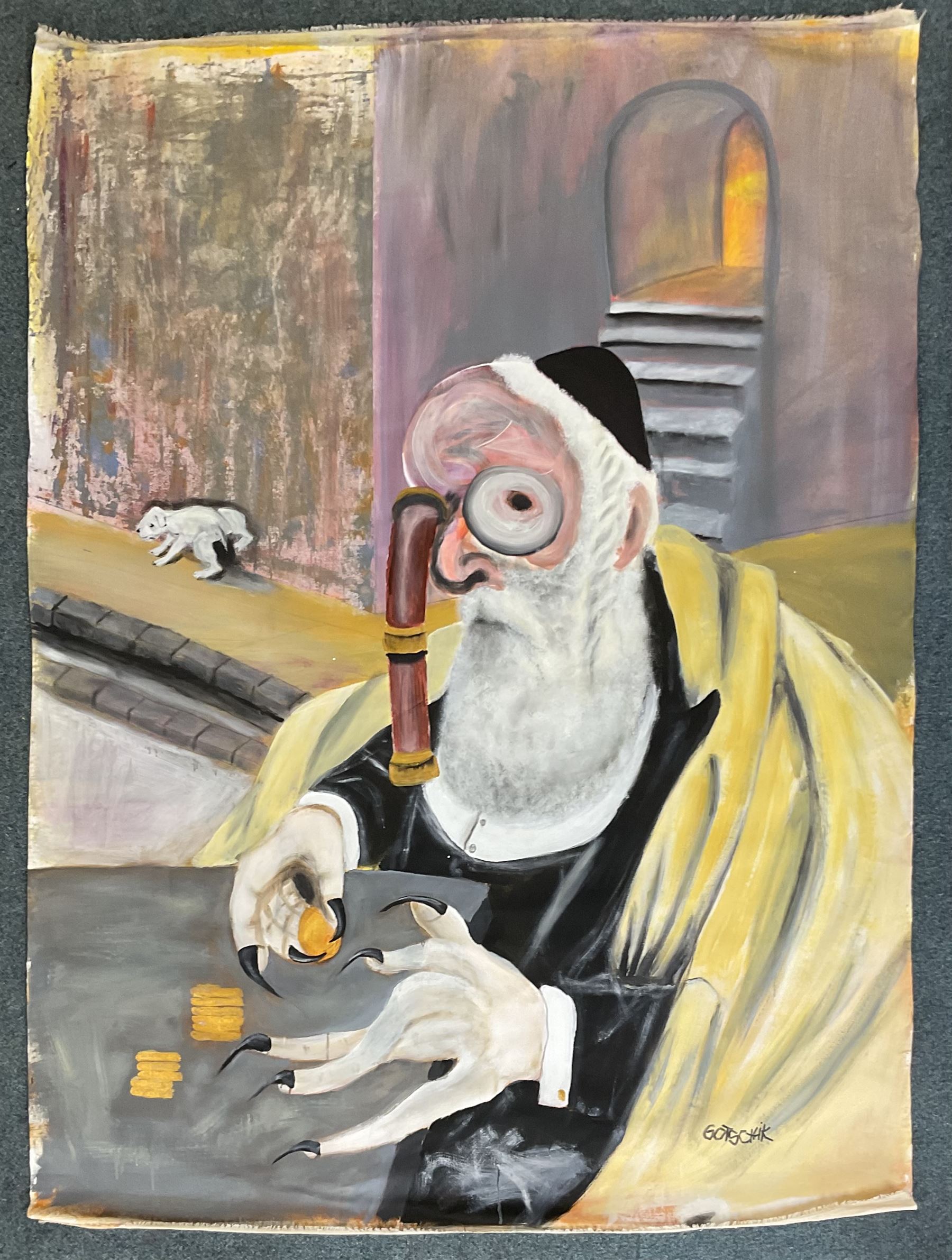 Roland-Henrich Gotschik (German/Romanian 1960-): 'Shylock - The Merchant of Venice', acrylic on unstretched canvas signed, inscribed and dated 2022 verso 185cm x 135cm