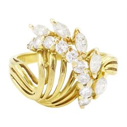 18ct gold round brilliant cut and marquise cut diamond cluster ring