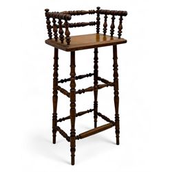 Late 19th century child's high chair, rectangular seat with moulded edge and spindle galle...