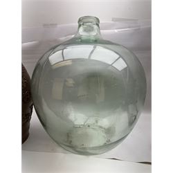 Salt glazed stoneware barrel together with a glass carboy, carboy H54cm  