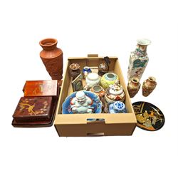 Collection of Oriental ceramics and collectables, including Buddha figure, cloisonne bowl, lacquered boxes, vases etc 