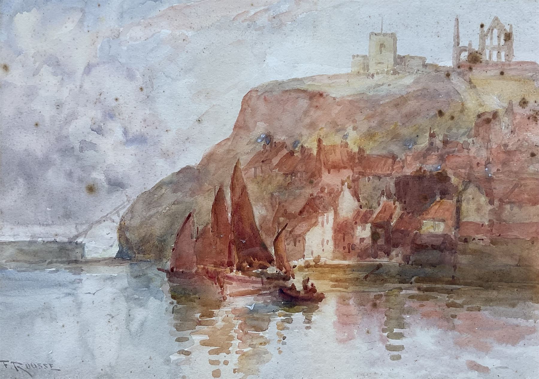 Frank Rousse (British fl.1897-1917): East Cliff and the Spa Ladder Whitby, watercolour signed 26cm x 36cm