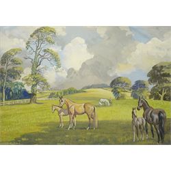 Joseph Appleyard (Yorkshire 1908-1960): Horses and Foals in the Pasture, gouache signed 35cm x 49cm