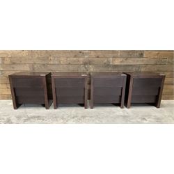 Four rosewood bedside chests, fitted with three stepped soft-close drawers