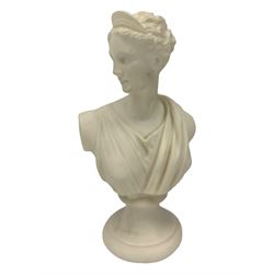 Parian ware model of a female bust on socle plinth, H20cm, resin model of 'Venus', together with other resin and composite classical figures and busts, H42cm max (6)