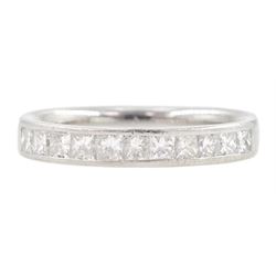 Platinum princess cut diamond half eternity ring by Hugh Rice, hallmarked, total diamond weight approx 0.35 carat