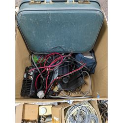 Large collection of radio parts, electrical testing equipment and similar, together with other electrical parts, etc in five boxes 