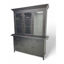 Marks and Spencer - black finish display unit, three glazed cupboards above three drawers and three further cupboards