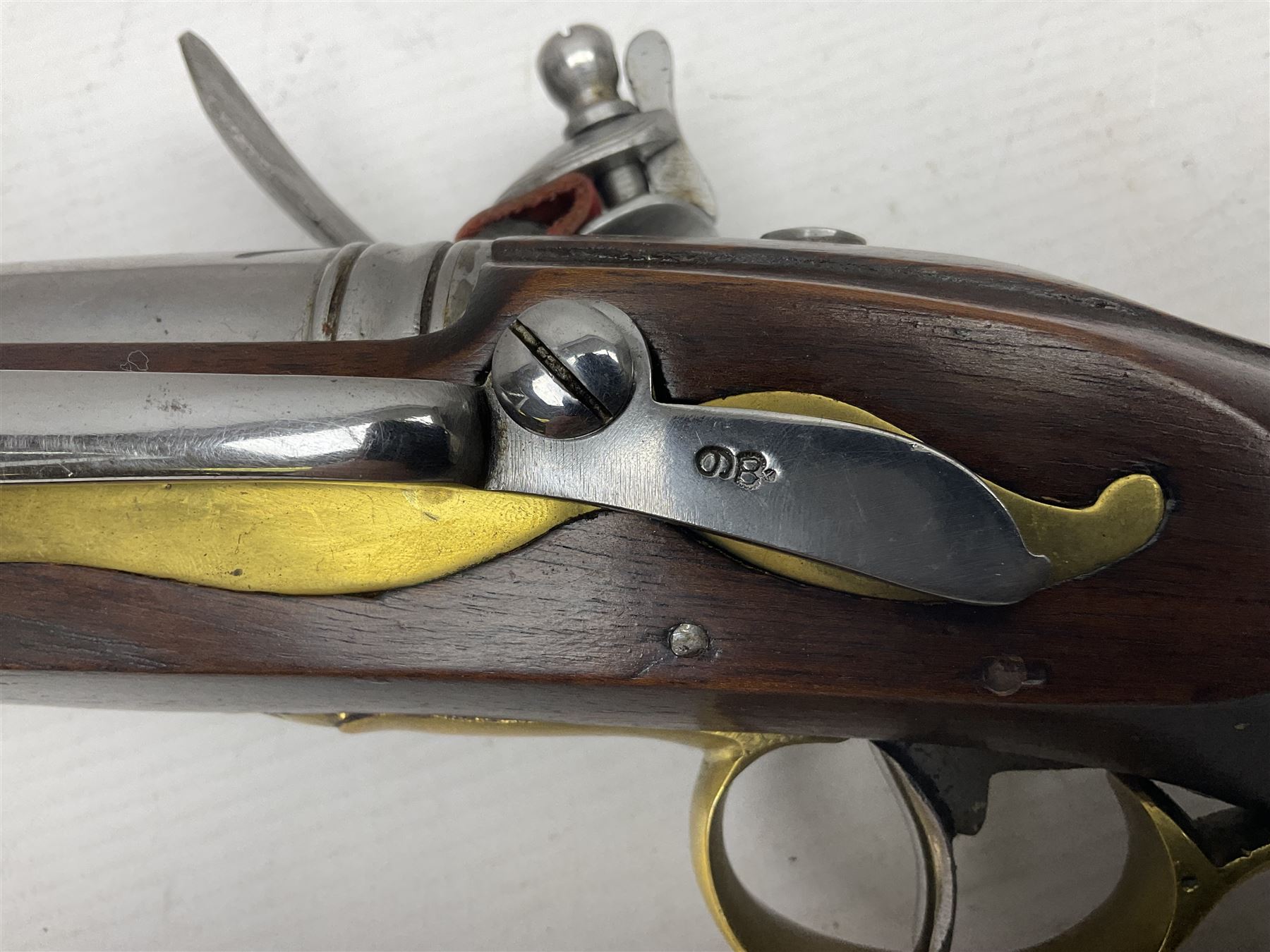 RFD ONLY AS NO VISIBLE PROOF MARKS - modern Indian flintlock .65 cal. belt pistol marked with crowned GR and Tower, 29cm barrel and brass skull crusher butt, serial no.2169 L50cm