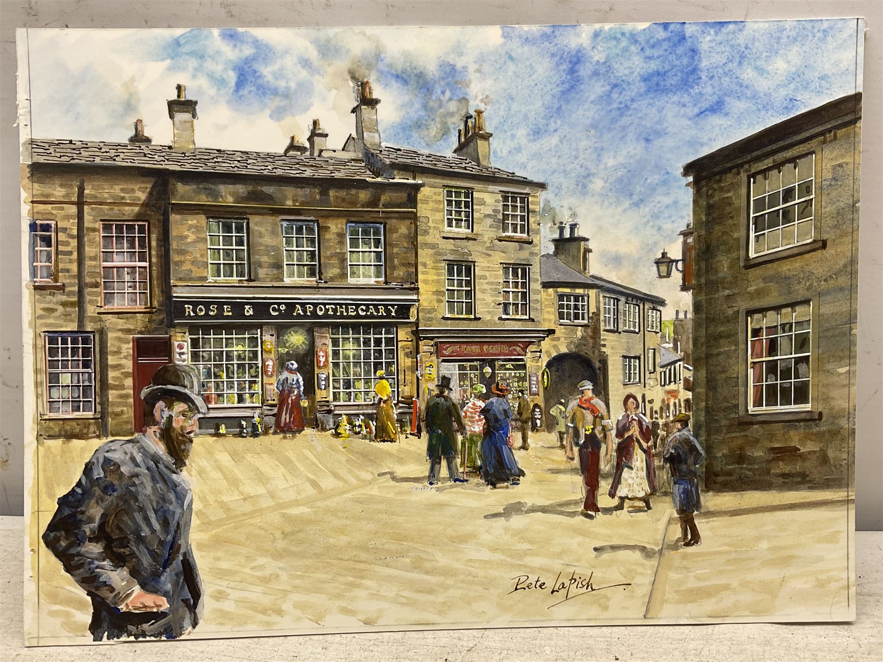 Peter Lapish (British 1937-): 'Did Édouard Manet Ever Visit Haworth?', acrylic on paper signed, titled verso 24cm x 33cm