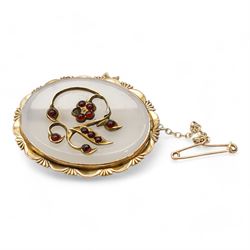 Victorian 9ct gold chalcedony and garnet brooch, Frederique Constant ladies stainless steel and gold-plated quartz wristwatch, Omega De Ville gold-plated  manual wind wristwatch, silver pill box, Dutch hallmarks and a gold-plated chain