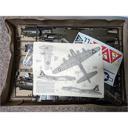 Three model kits, including Airfix Hawker Hurricane MK1 1:24 scale, Italeri Anti Tank Dodge 1:35 scale and Monogram Visible B-17 1:48 scale, all boxed 