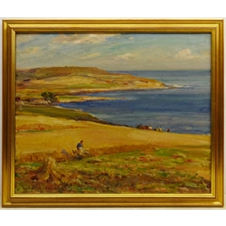 Owen Bowen (Staithes Group 1873-1967): Harvest Time on the Solway Firth Coast, oil on canvas signed 50cm x 60cm

