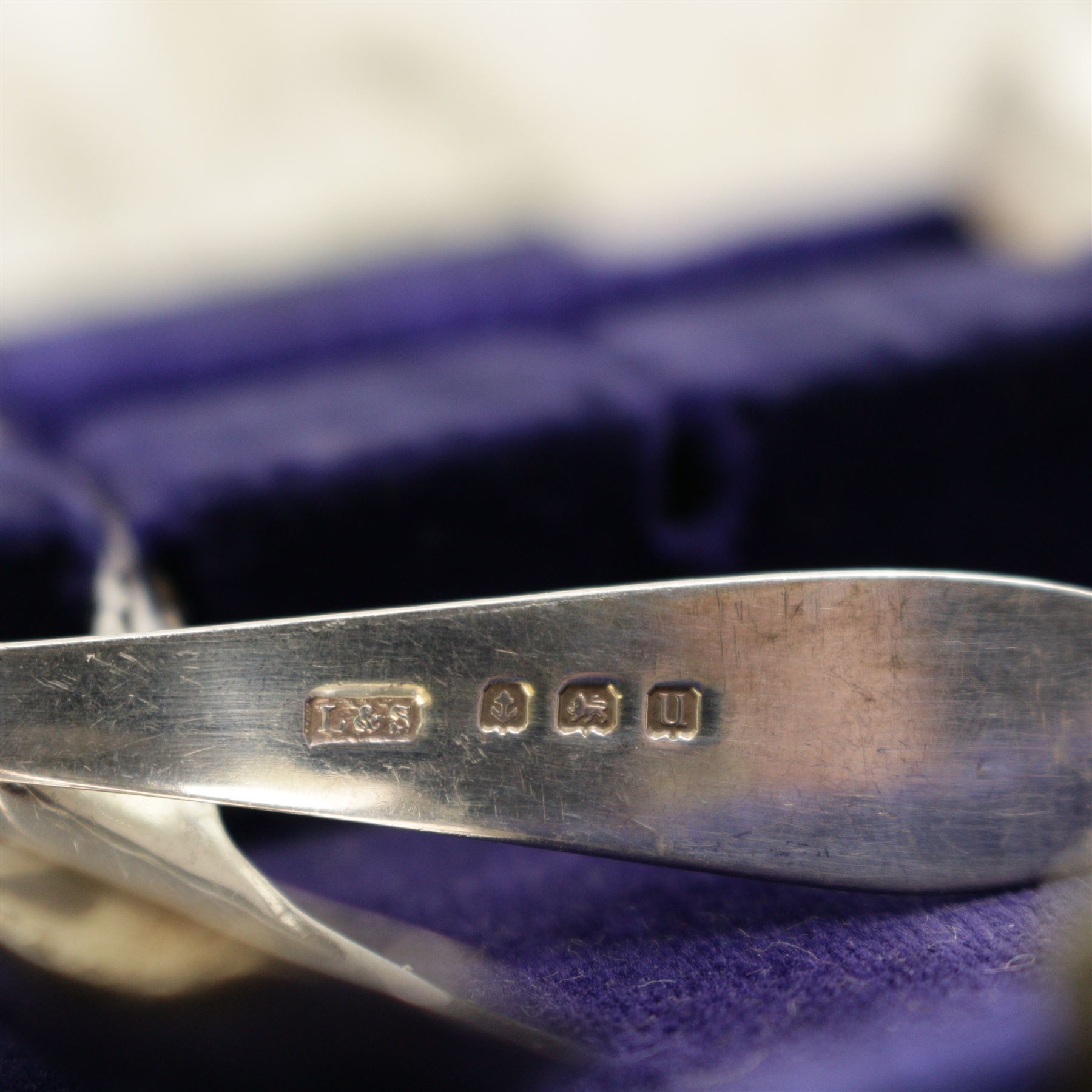 Set of six engraved silver tea spoons Birmingham 1919