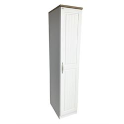 Oak and white finish tall narrow single wardrobe, fitted with shelves