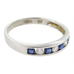 9ct white gold sapphire and cubic zirconia half eternity ring, hallmarked