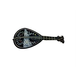 Faux tortoiseshell and pewter inlaid miniature mandolin with musical movement, L22cm