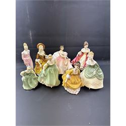 Eight Royal Doulton figures, including Southern Belle, Soiree, Sandra etc 