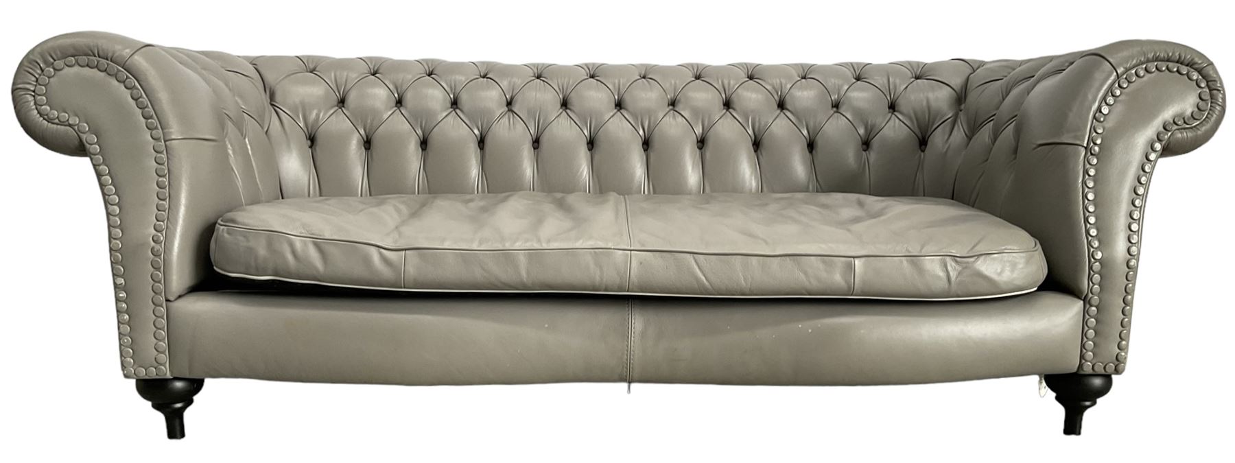 Three seat Chesterfield sofa, upholstered in grey buttoned leather