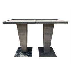 2 x Skyline Design square rattan bar table with steel base,