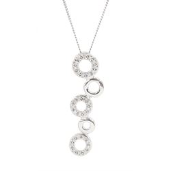 18ct white gold round brilliant cut diamond circular pendant, hallmarked, on 9ct white gold chain necklace, stamped 375