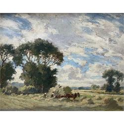 Percy Lancaster (British 1878-1951): Haymaking, oil on board signed 23cm x 28cm