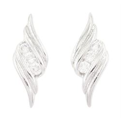 Pair of 18ct white gold channel set round brilliant cut diamond, twist design stud earrings, hallmarked, total diamond weight approx 0.15 carat