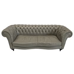 Three seat Chesterfield sofa, upholstered in grey buttoned leather