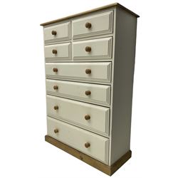 Painted pine chest, four short above four long drawers, on skirted base