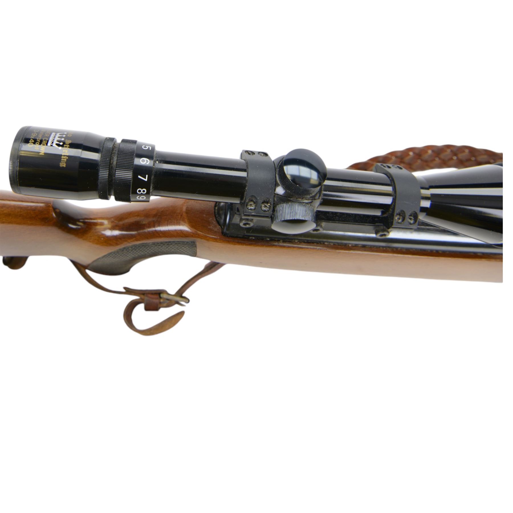 German Air Rifle, the 50cm barrel marked Cal 5.5/22, made in Germany, with Nikko Stirling Silver Crown 3.9x40 scope, overall L114, in a Logun rifle bag 