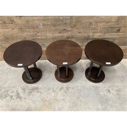 Six rosewood circular bar or bedroom occasional tables