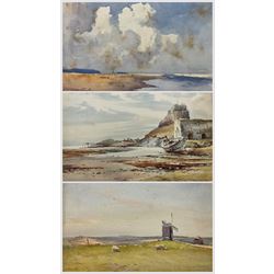 Charles William Adderton (British 1866-1944): 'Early Spring - A Sussex Landscape', watercolour signed, titled and inscribed 'Exhibited in the RA 1901' verso 30cm x 45cm; and another Coastal scene 17cm x 24cm and a print of Bamborough Castle (3 unframed)
Provenance: direct from the family of the artist Harry Wanless 1872-1934, part of a collection never previously seen on the market
Notes: Adderton was a friend of the brothers Harry and Charles Wanless, all of whom studied under Albert Strange at the Scarborough School of Art School. Adderton had a studio at 55 Sandside, Scarborough between 1894 and 1901, he moved to Ockbrook Derby and later to Robin Hoods Bay where he was a member of the Fylingdales Group of Artists