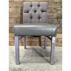 19 x dining chair upholstered in studded and buttoned tweed, painted leg