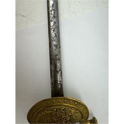 British Victorian court sword, the L79cm straight narrow blade with etched decoration and marked Hill Brothers -3- Old Bond St London, in steel scabbard, L100cm 