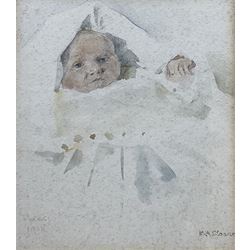 Mary Annie Sloane (British 1867-1961): Portrait of the Artist's Son 'Peter', watercolour signed titled and dated 1918, 13cm x 11.5cm 
Notes: Sloane was a student of Sir Hubert von Herkomer (British 1849-1914) from whom she developed her skills in etching and engraving, her watercolours are more uncommon. 