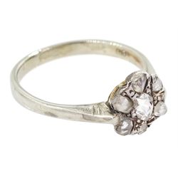 Early 20th century 18ct white gold rose cut diamond flower head cluster ring