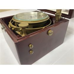 Two-day marine chronometer, with silvered dial inscribed Thomas Mercer Ltd, St Albans, contained within a brass gimbal-mounted bowl and glazed mahogany case, with applied brass plaque reading 'supplied by Kelvin Hughes no. 24295', brass winding key and two service notes to interior of case, dial D12cm, wooden case H17.5cm 