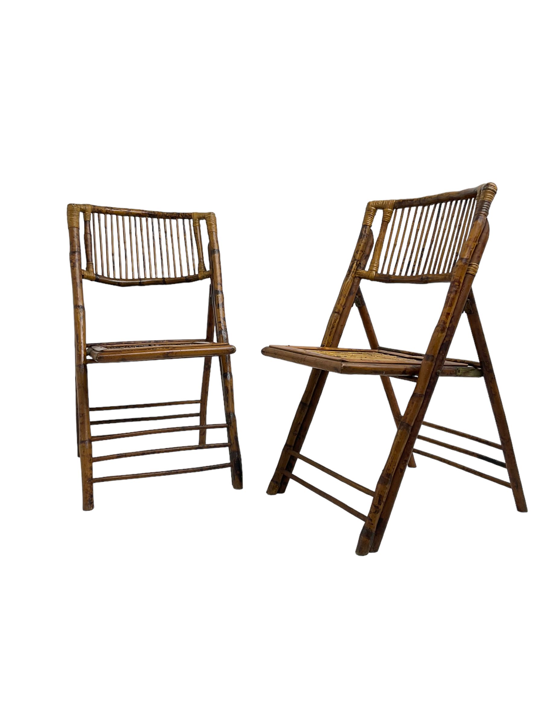 Mid-20th century bamboo framed folding chairs