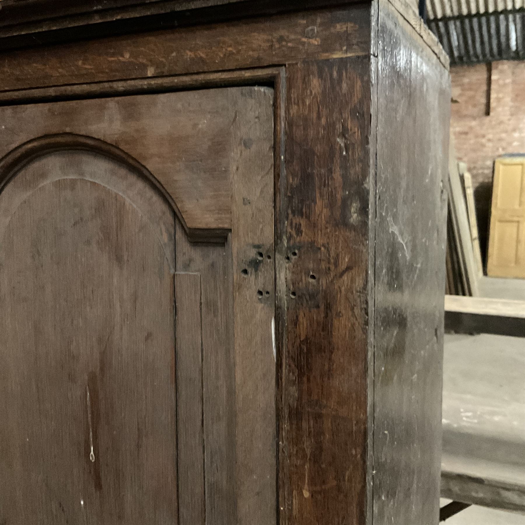 18th century oak cupboard, enclosed by two fielded panelled doors, the interior fitted with two shelves  - THIS LOT IS TO BE COLLECTED BY APPOINTMENT FROM THE OLD BUFFER DEPOT, MELBOURNE PLACE, SOWERBY, THIRSK, YO7 1QY