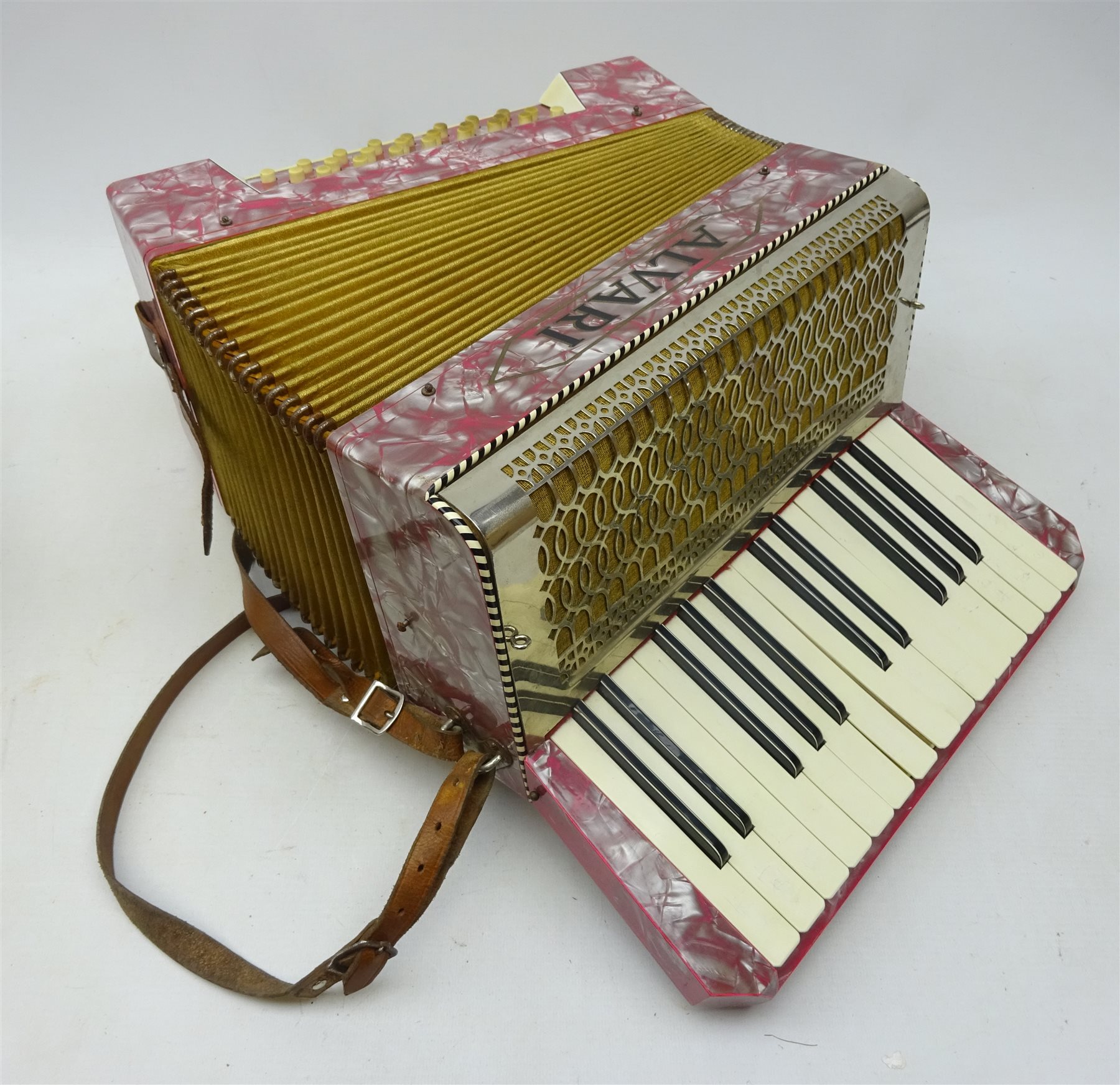 Italian Alvari piano accordion with pink pearline case, fifteen keys ...