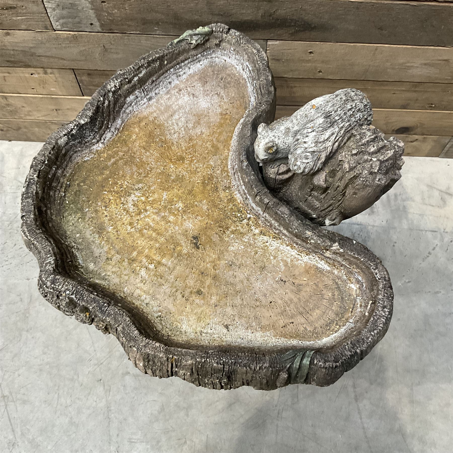 Small 19th century square stone trough and a cast stone bird bath