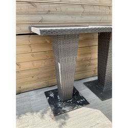 2 x Skyline Design square rattan bar table with steel base,