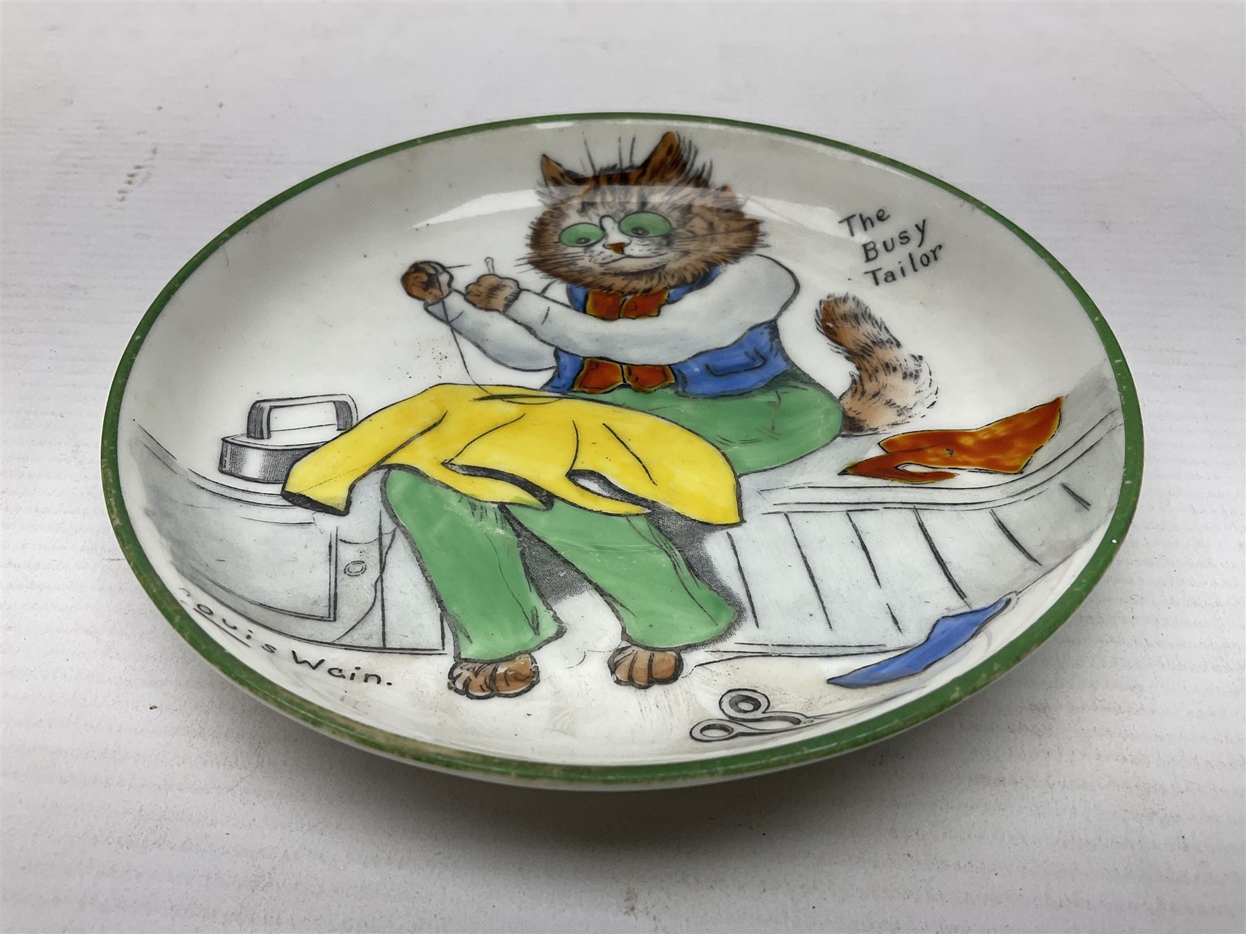 Paragon China Louis Wain 'The Busy Tailor'  hand painted saucer, from the Tinker Tailor series, D13.5cm