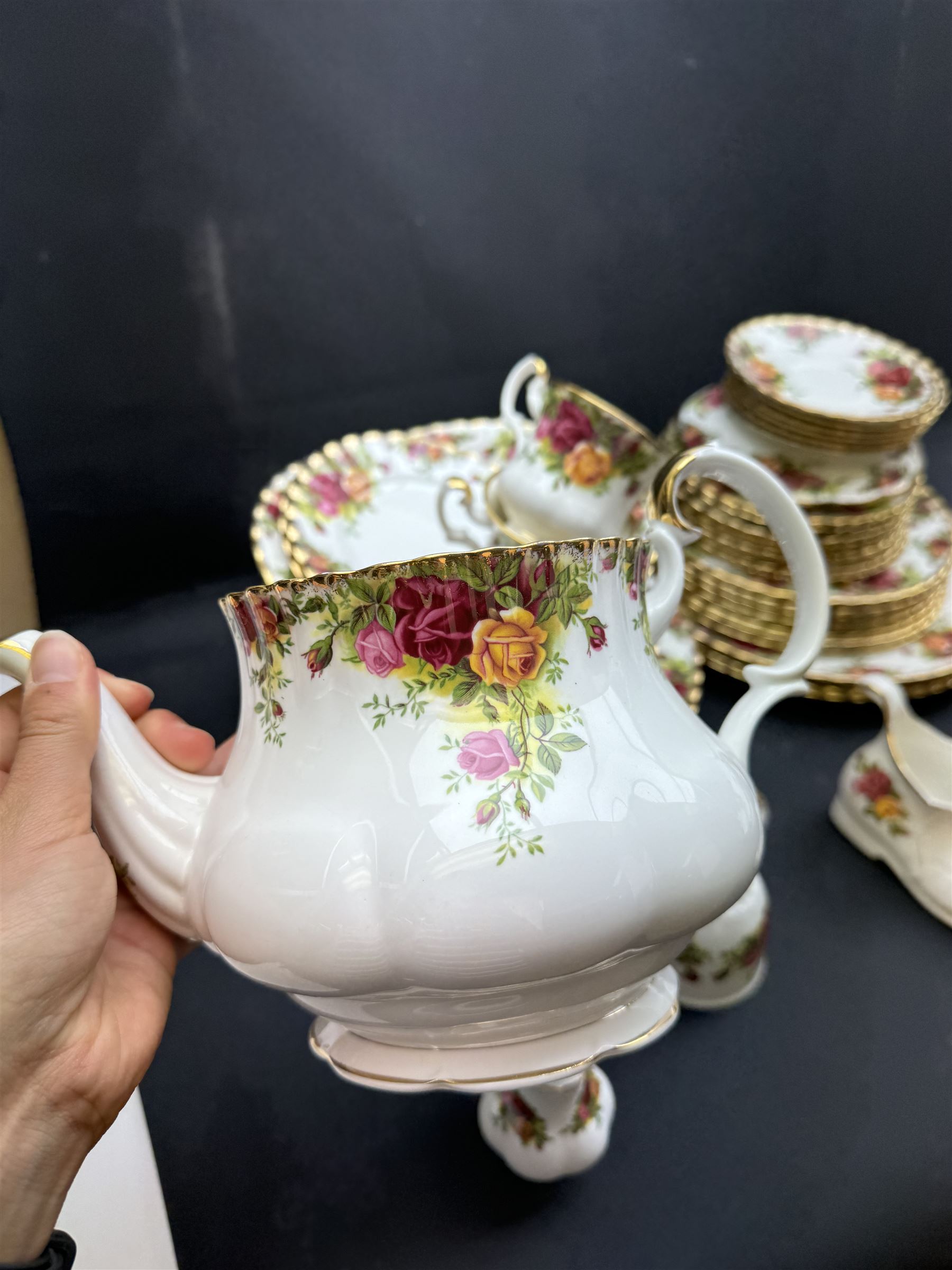 Royal Albert Old Country Roses pattern  coffee set and dinner service, including teapot, coffee pot, milk jug, ten dinner plates etc  